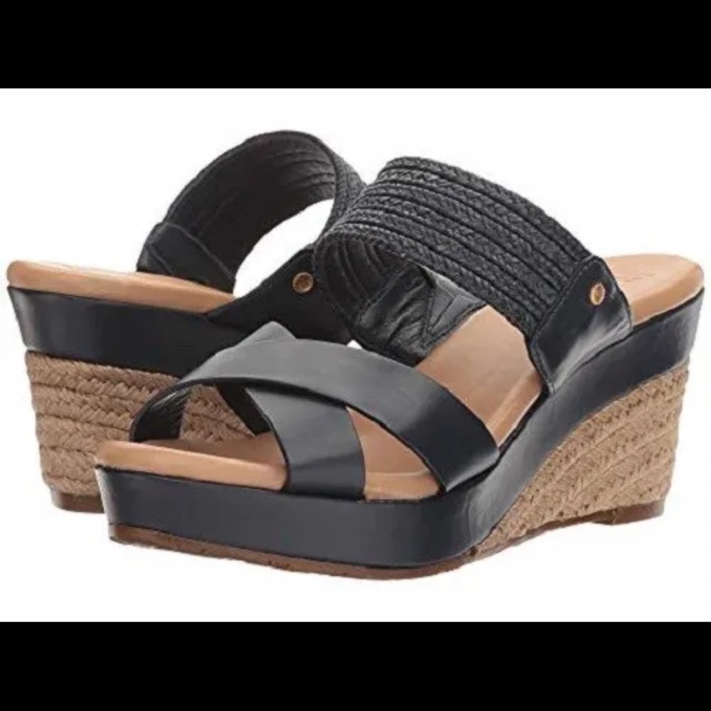UGG Australia Women's Adriana Wedge Sandals Black #9.5